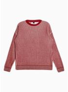 Topman Mens Red Rust And White Plaited Jumper