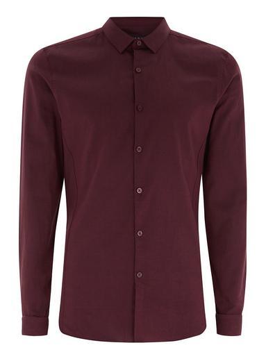 Topman Mens Red Burgundy Muscle Fit Long Sleeve Shirt