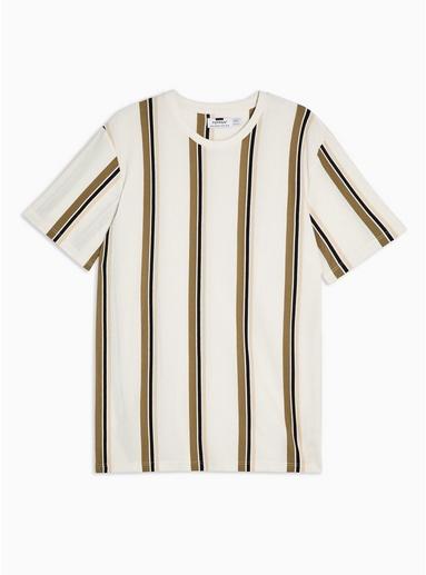 Topman Mens White And Tan Stripe T-shirt