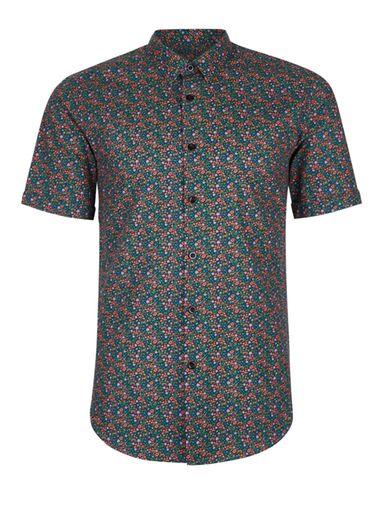 Topman Mens Multi Zebra Floral Print Muscle Fit Short Sleeve Dress Shirt