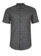 Topman Mens Multi Zebra Floral Print Muscle Fit Short Sleeve Dress Shirt