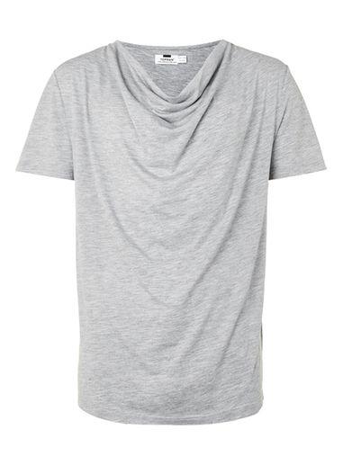 Topman Mens Grey Cowl Neck T-shirt