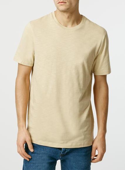 Topman Mens Yellow Sand Slub Crew Neck T-shirt