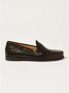 Topman Mens Black Leather Rally Penny Loafers