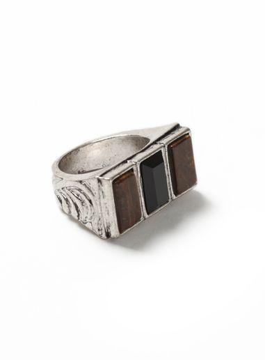 Topman Mens Brown Antique Silver Look Semi Precious Chunky Ring*