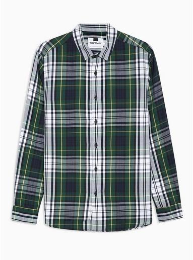 Topman Mens Green Tartan Slim Shirt