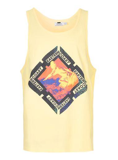Topman Mens Yellow Eastern Coast Print Tank Top