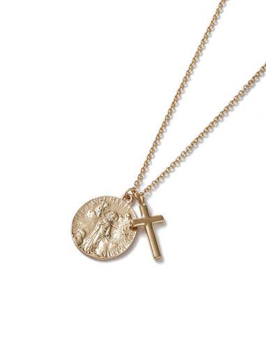 Topman Mens Black Gold Coin And Cross Necklace*