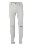 Topman Mens Washed Light Grey Ripped Stretch Skinny Jeans
