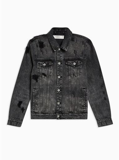 Topman Mens Grey Distressed Denim Jacket