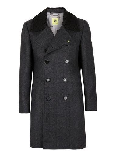 Topman Mens Noose & Monkey Dark Grey Herringbone Coat