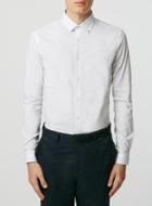 Topman Mens White Black Dot Stretch Long Sleeve Dress Shirt