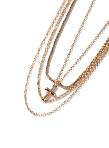 Topman Mens Gold Cross Multirow Necklace*