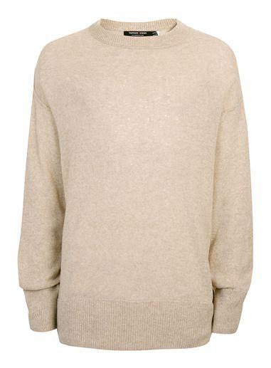 Topman Mens Brown Topman Design Oatmeal Cashmere Longline Sweater