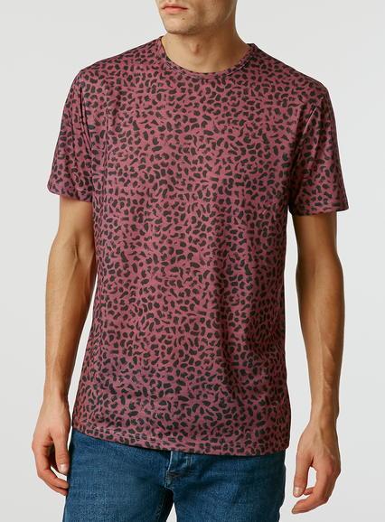 Topman Mens Red Burgundy Ditsy Print T-shirt