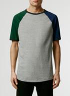 Topman Mens Multi Grey Raglan T-shirt With Blue And Green Sleeves
