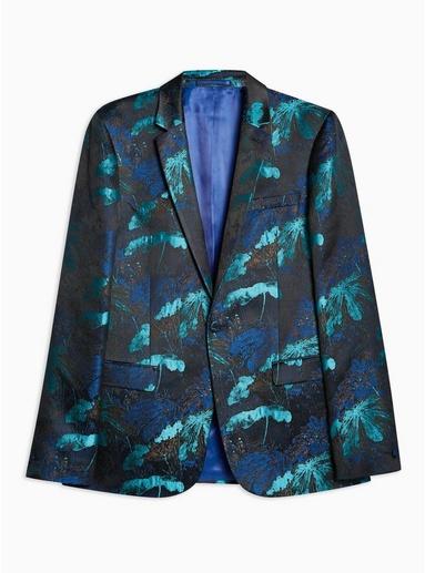 Topman Mens Multi Black Jacquard Skinny Blazer