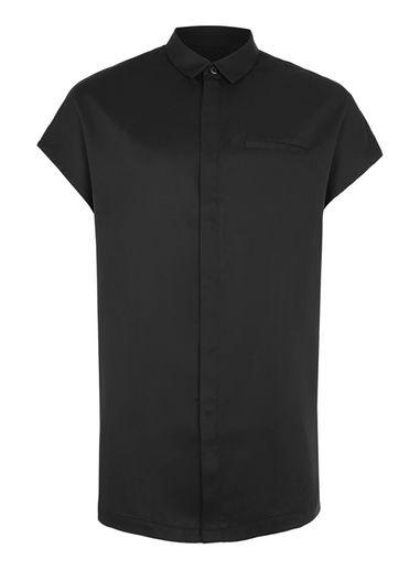 Topman Mens Lux Black Cap Sleeve Shirt