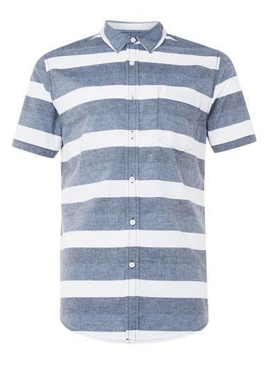 Topman Mens Blue And White Horizontal Stripe Casual Shirt