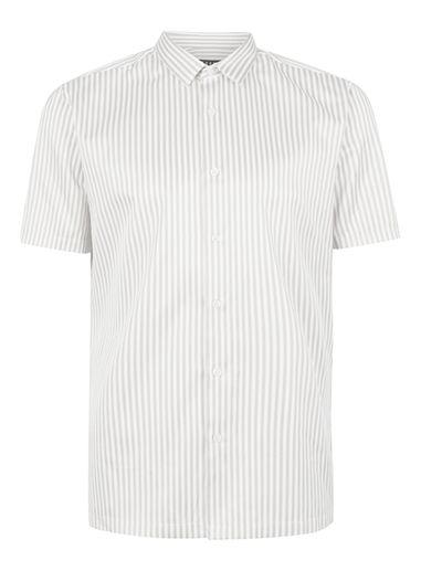 Topman Mens Grey Gray Bengal Stripe Short Sleeve Dress Shirt