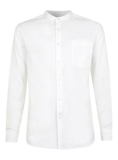 Topman Mens White Waffle Textured Stand Collar Shirt