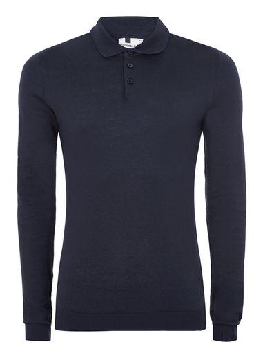 Topman Mens Blue Navy Muscle Fit Knitted Polo Shirt
