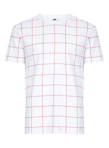 Topman Mens White And Red Grid Check T-shirt