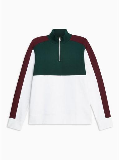 Topman Mens Grey Burgundy Green And White Half Zip Track Top