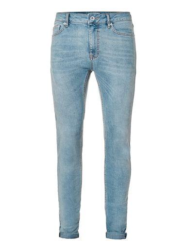Topman Mens Light Wash Blue Spray On Skinny Jeans