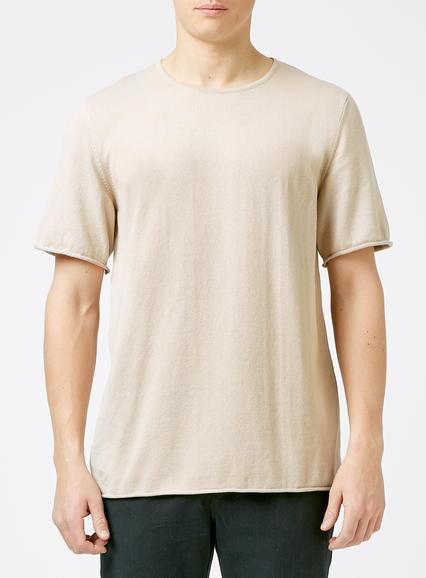 Topman Mens Brown Stone Crew Neck Knitted T-shirt