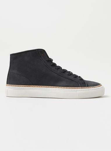 Topman Mens Premium Black Leather Hi Tops