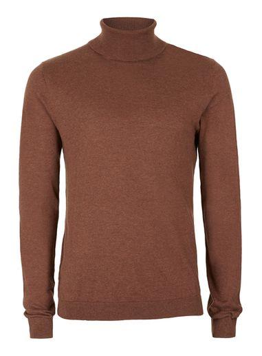 Topman Mens Brown Toffee Marl Roll Neck Slim Fit Sweater
