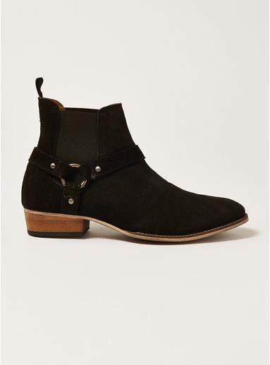 Topman Mens Black Suede Mount Harness Boots