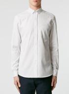 Topman Mens Grey And White Stripe Long Sleeve Casual Shirt