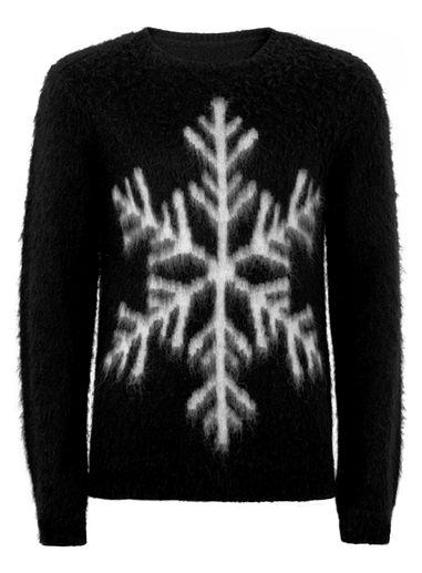 Topman Mens Black Mohair Snowflake Sweater