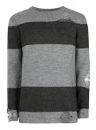 Topman Mens Grey Charcoal Stripe Ripped Grunge Sweater