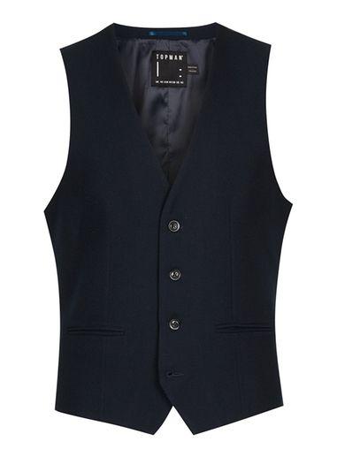 Topman Mens Blue Navy Crepe Textured Suit Vest