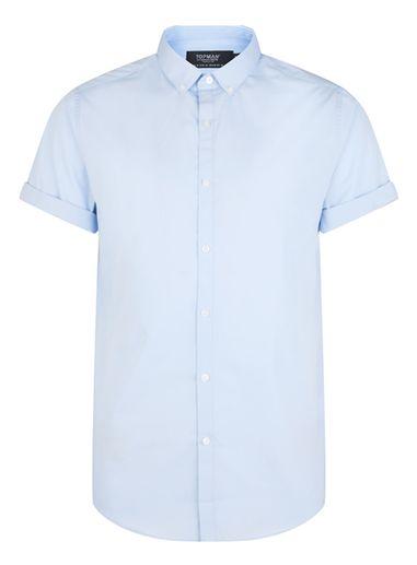Topman Mens Light Blue Button Down Short Sleeve Dress Shirt