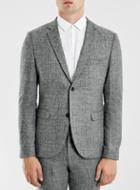 Topman Mens Mid Grey Grey Textured Wool Blend Skinny Fit Suit Jacket