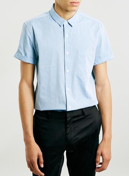 Topman Mens Light Blue Diamond Dobby Short Sleeve Smart Shirt