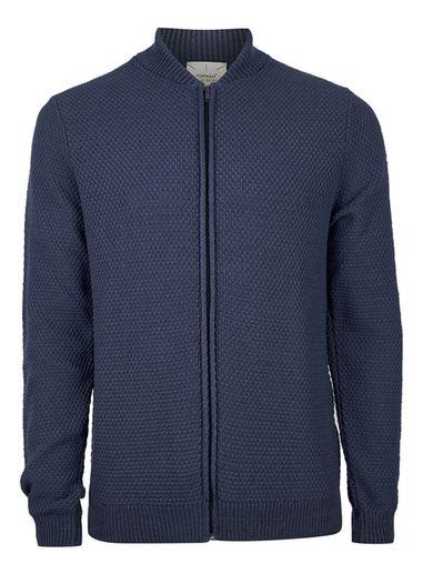 Topman Mens Blue Denim Knitted Bomber Jacket