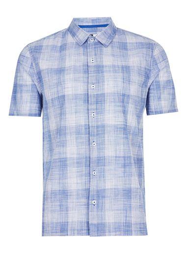 Topman Mens Blue Checked Short Sleeve Shirt