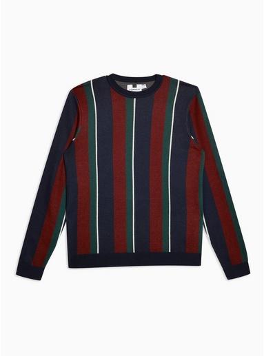 Topman Mens Red Multi Colour Block Stripe Sweater