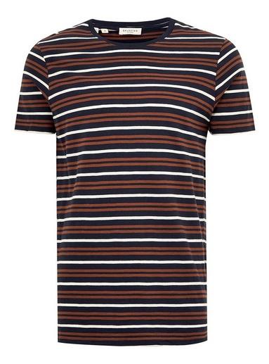 Selected Homme Mens Selected Homme Navy Stripe Organic Cotton T-shirt