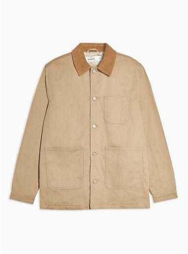 Topman Mens Beige Stone Denim Corduroy Collar Chore Jacket