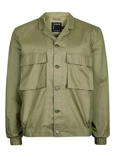 Topman Mens Green Khaki Cotton Formal Shacket