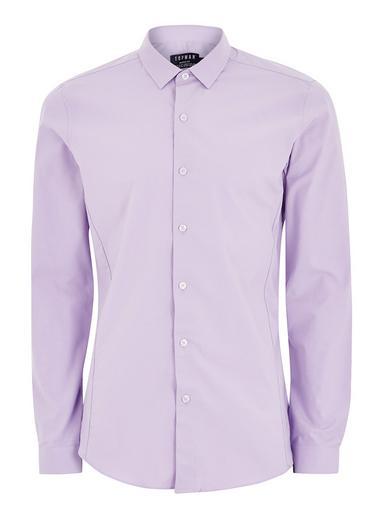 Topman Mens Purple Lilac Textured Muscle Fit Long Sleeve Shirt