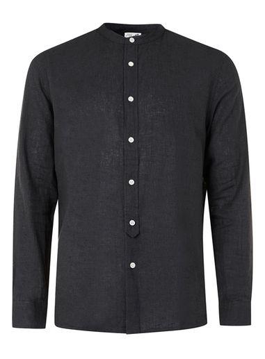Topman Mens Ltd Black Linen Rich Stand Collar Shirt