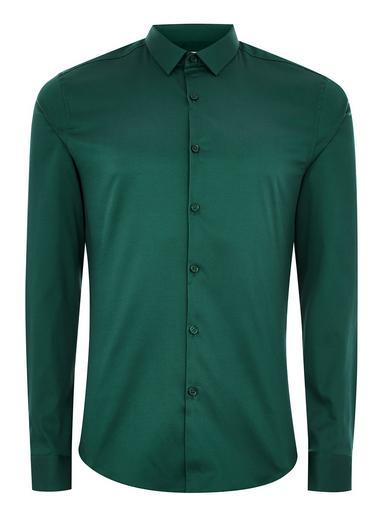 Topman Mens Premium Forest Green Long Sleeve Shirt