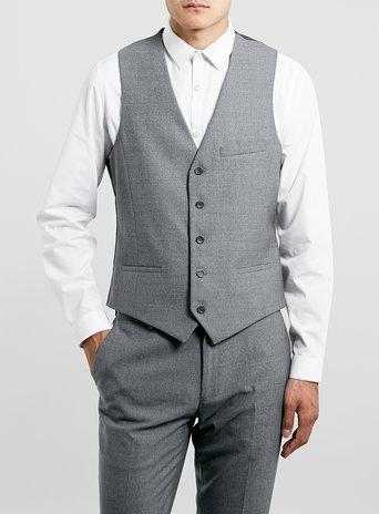 Topman Mens Grey Skinny Waistcoat